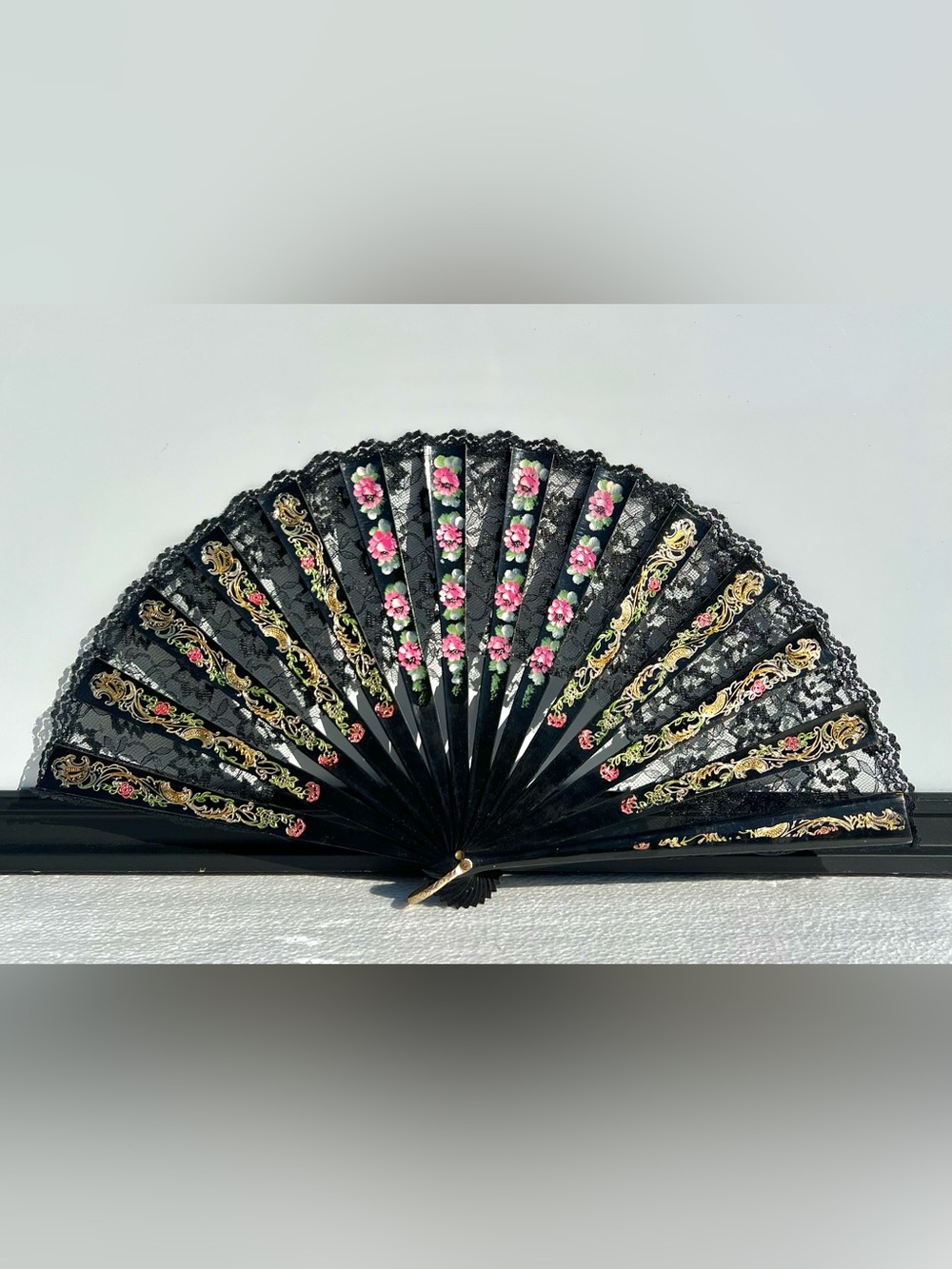 Antique Victorian Hand Painted Lady’s Wood Lace Fan